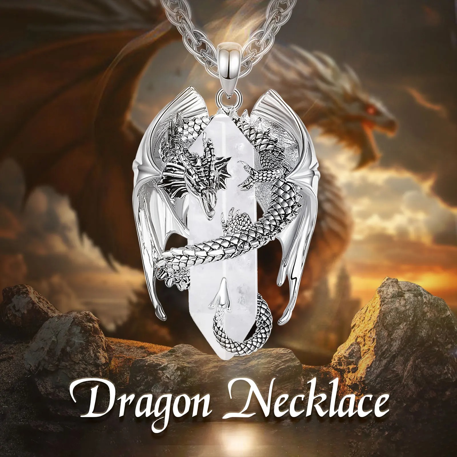 Pendentif  «Vītra » Dragon Védique, en Quartz clair-5