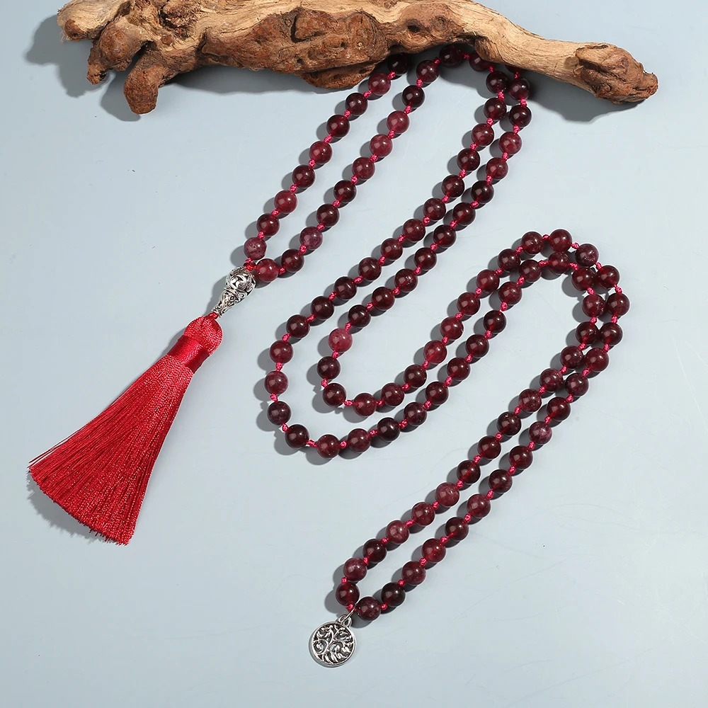 Mālā  108 perles « Chārusḥila » en Grenats 8 mm-2