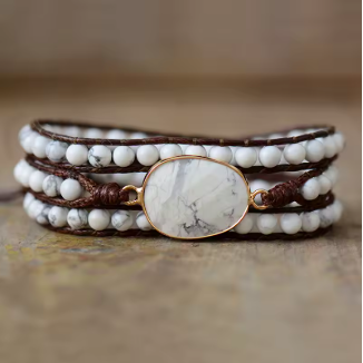 Bracelet bohème « Lokāḥ » Esprit libre en Cuir et Howlite-4