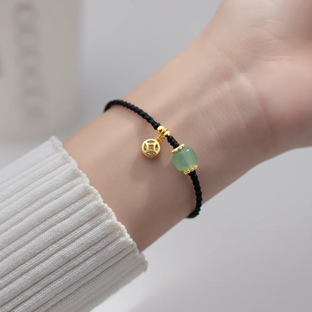 Bracelet Ethnique %22Revatī%22 Perle de Jade Vert-2