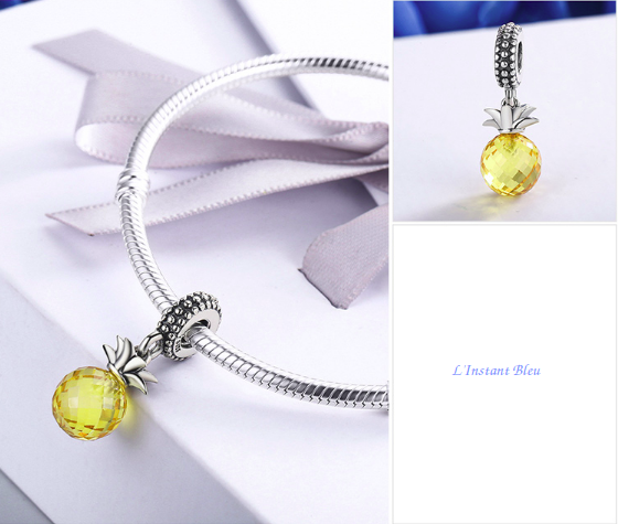 Charms Fantaisie : 7 Charms Argent, Perle ou Cristal- Ananas 5