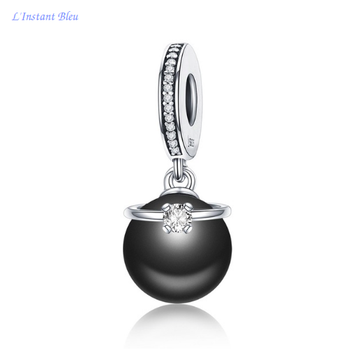 Charms Fantaisie : 7 Charms Argent, Perle ou Cristal- Perle noire
