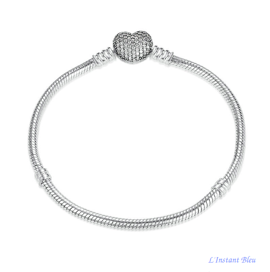 Bracelet en Argent, Fermoir cliquet, Maille Serpent - 4 modèles- Coussin Coeur Zircons