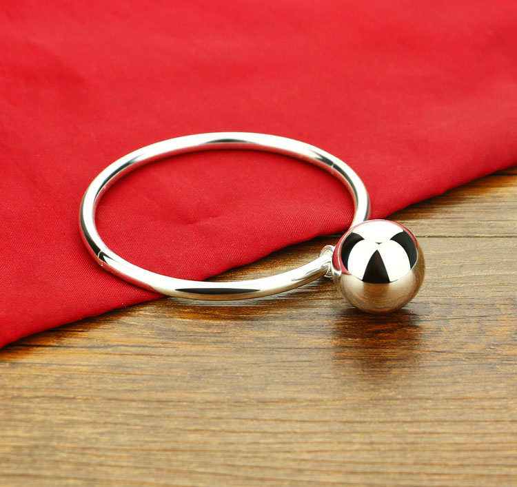 Boho-antique-silver-cuff-bracelet-Solide-925-Sterling-Argent-bracelet-Charme-Bracelet-Petite-cloche-sph-re