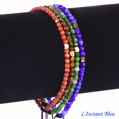 Bracelet en Cristal Naturel : Lapis Lazuli, Onyx vert, Pierre de Soleil ou Oeil de Tigre