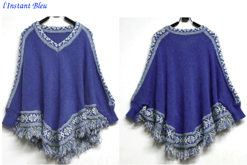 Pullover Poncho Style Boho « Anoki » - Bleu cobalt-2