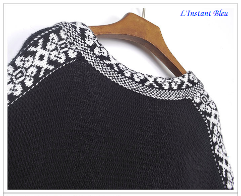 Pullover Poncho Style Boho « Anoki » - Noir-Détail 2