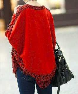 Pullover Poncho Style Boho « Anoki » - Rouge 3