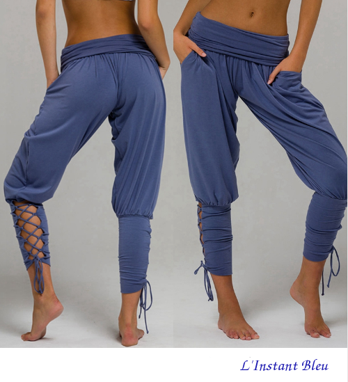 Pantalon de Yoga-Pilate « Sohane »- Bleu turquin