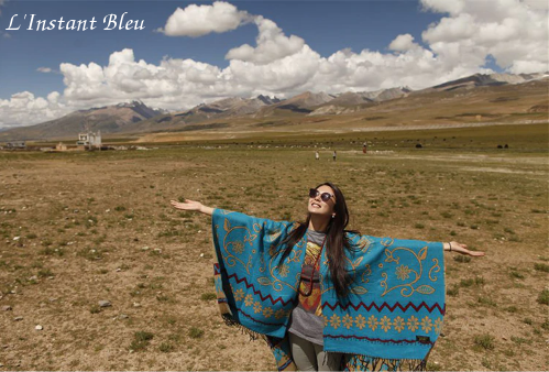 Poncho de style Boho-chic « Bhakti » Bleu turquoise-8