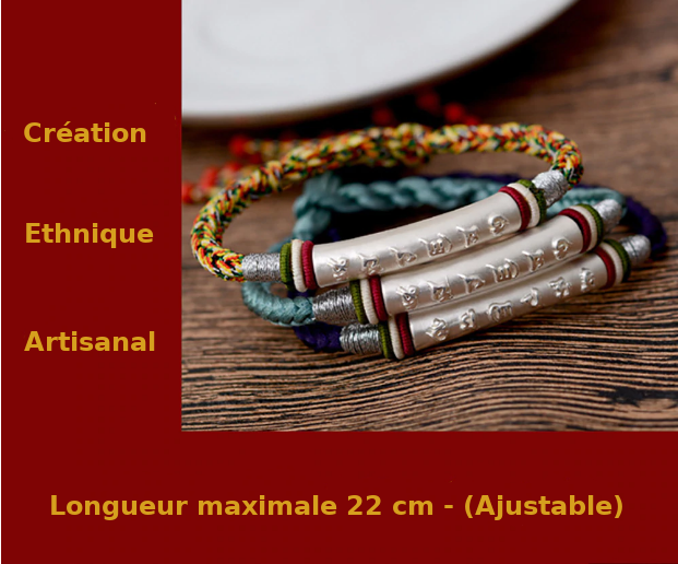 Bracelet« Om Mani Padmé Hûm » Coton et Argent- artisanat