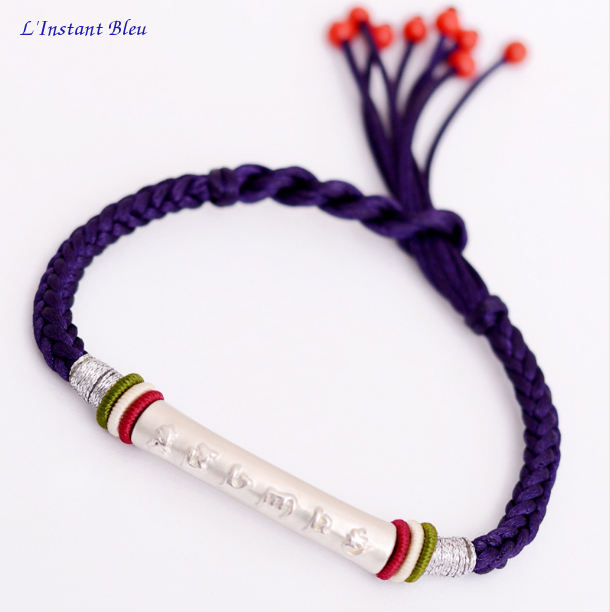 Bracelet« Om Mani Padmé Hûm » Coton et Argent-Indigo