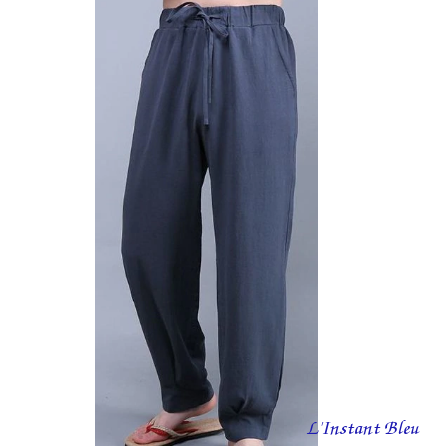 Pantalon de Yoga « Vulcano » en Lin- Bleu turquin