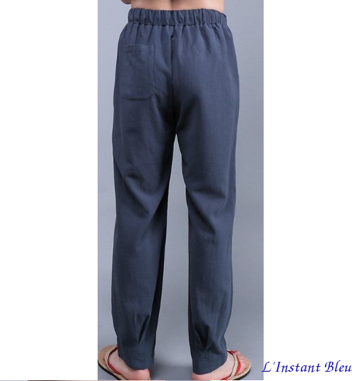 Pantalon de Yoga « Vulcano » en Lin- Bleu turquin-dos