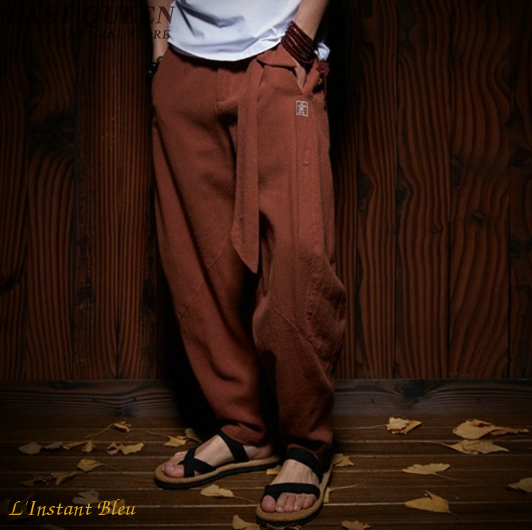 Pantalon de Yoga « Dharma » Lin et Coton - Yoga/Vêtements de Yoga Homme -  l-instant-bleu