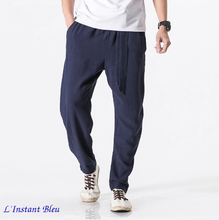 Pantalon de Yoga « Macao » en Coton naturel- Bleu cobalt 1