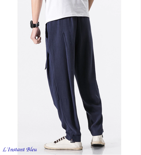 Pantalon de Yoga « Macao » en Coton naturel- Bleu cobalt 4