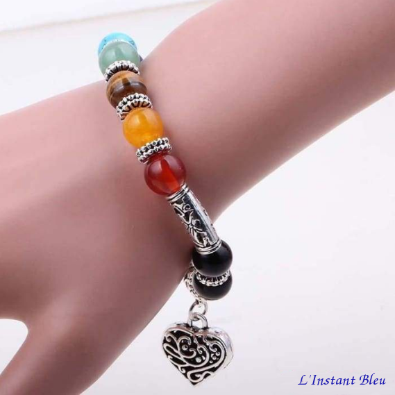 Bracelet «Guérison des 7 Chakra » Pierres semi-précieuses et Argent-7