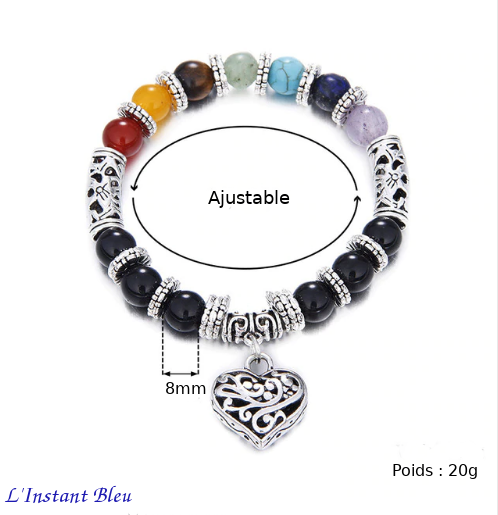 Bracelet «Guérison des 7 Chakra » Pierres semi-précieuses et Argent-4