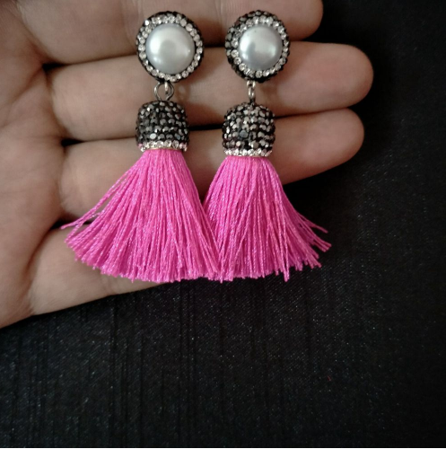 Boucles d’Oreilles vintage « Devavānī »-Perles- Rose Indien 1