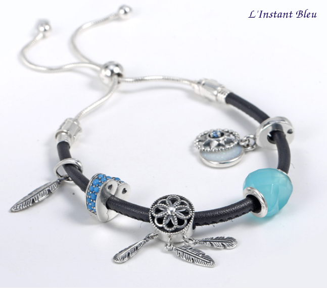 Bracelet à Charm « Turīya » Esprit Bohème - Cuir et Argent-3