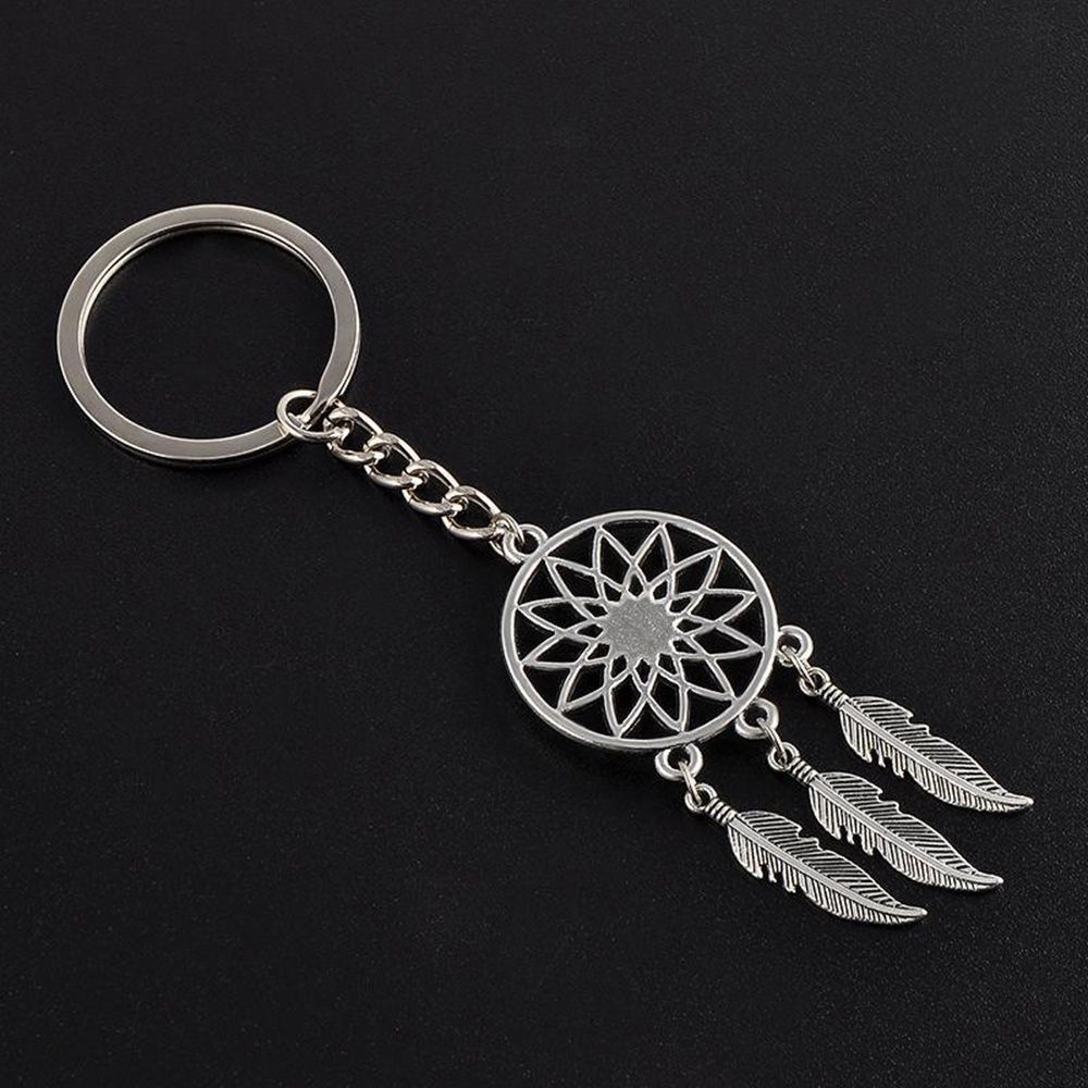 Argent-M-tal-Porte-cl-s-Anneau-Plume-Glands-Dream-Catcher-Porte-cl-s-Porte-cl