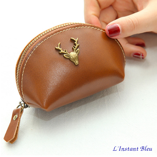 Porte-monnaie vintage « Shambhala » en cuir-Camel