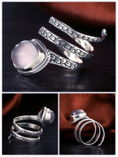 Bague anneau vintage « Śheṣha» en Argent et Quartz rose-2
