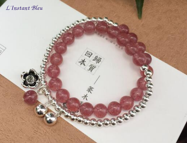 Bracelet Ethnique « Sthāpāti » en Argent Sterling et Quartz rose-1