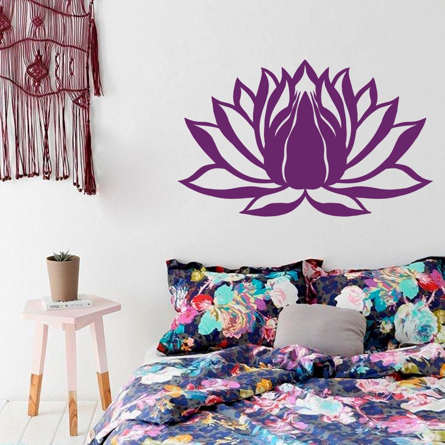 Sticker-mural-Fleur-De-Lotus-Namaste-Symbole-Vinyle-Autocollant-Peintures-Murales-Yoga-Zen-Boh-me-M