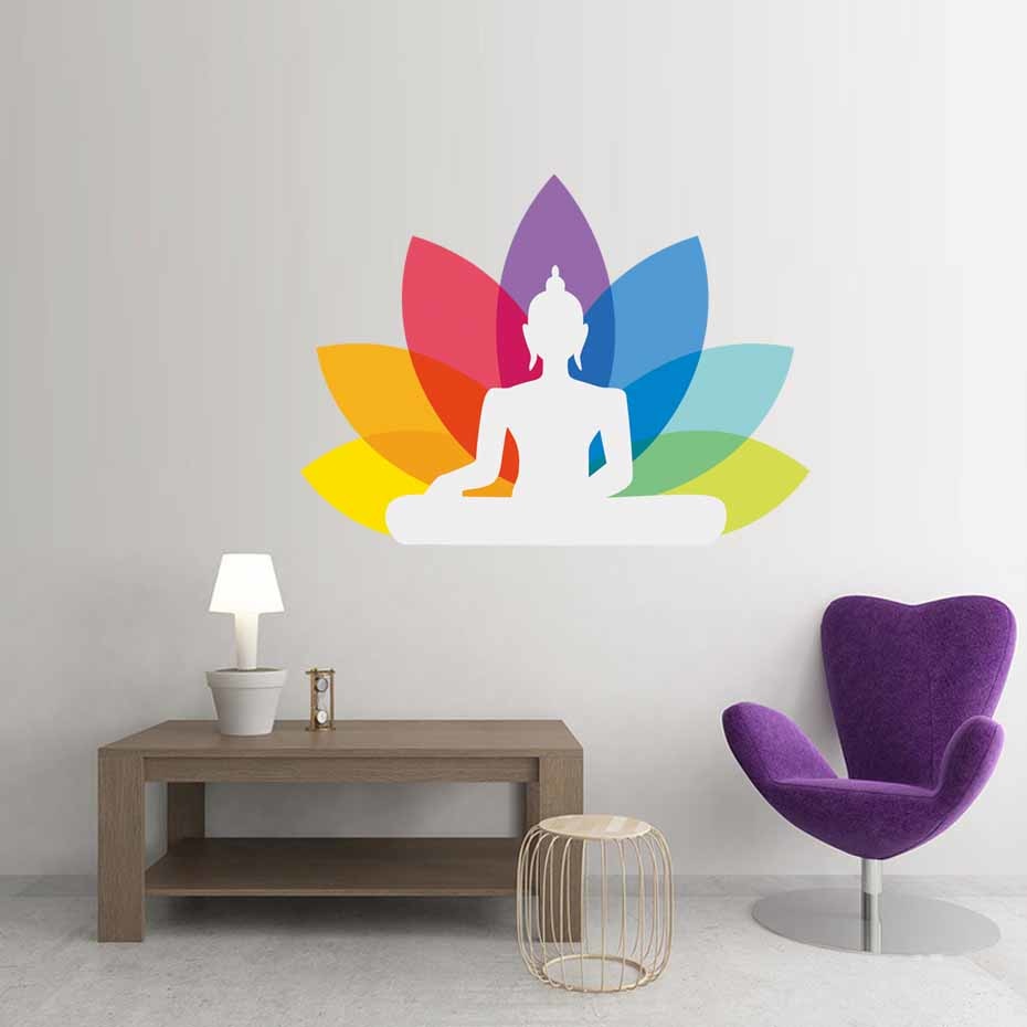 Vinyle-Lotus-Yoga-Autocollant-Bouddha-Ganesha-Sticker-Art-Conception-Religion-Indienne-Papier-Peint-Pour-Chambre-Fleur