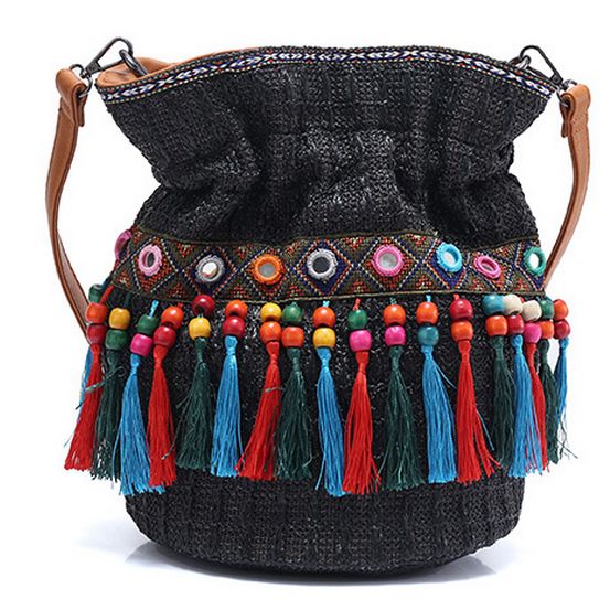 Dame-d-t-plage-gland-de-paille-seau-sac-main-Hippie-Gypsy-Femmes-Fourre-Tout-Sacs