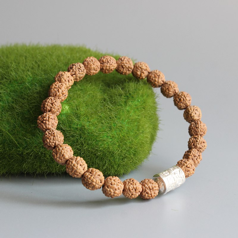 Naturel-Rudraksha-Semences-Avec-Tib-tain-Bouddhisme-Mantra-Signe-Blanc-Cuivre-Perles-Bracelet-Pour-Hommes-Femmes