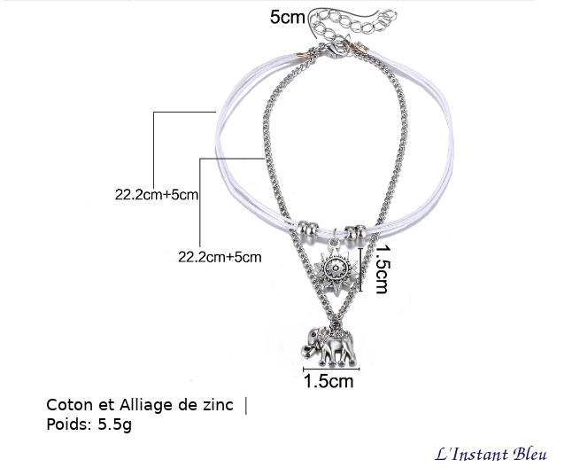 Bracelets de Cheville Bohème « Gajā » Eléphant et Astre solaire -2