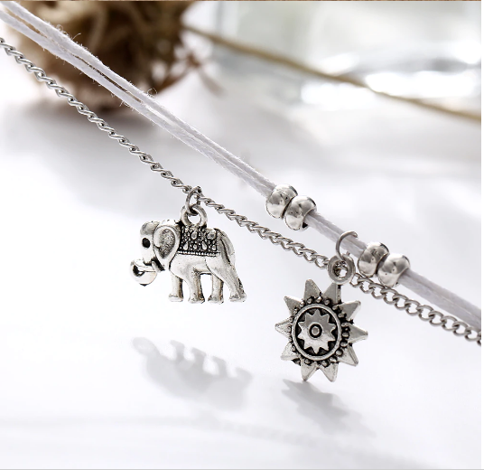 Bracelets de Cheville Bohème « Gajā » Eléphant et Astre solaire -7