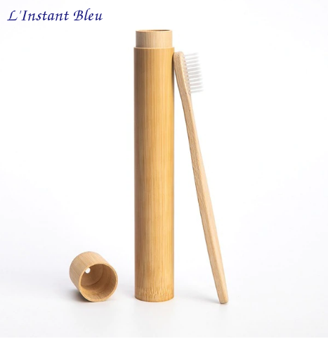 Brosse à dents de voyage + Boîte cylindre en Bambou naturel-3.1