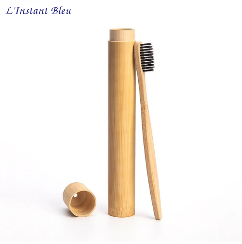 Brosse à dents de voyage + Boîte cylindre en Bambou naturel-6.1