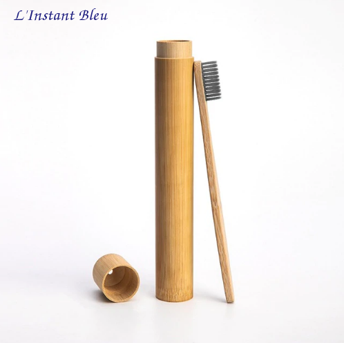 Brosse à dents de voyage + Boîte cylindre en Bambou naturel-7.1