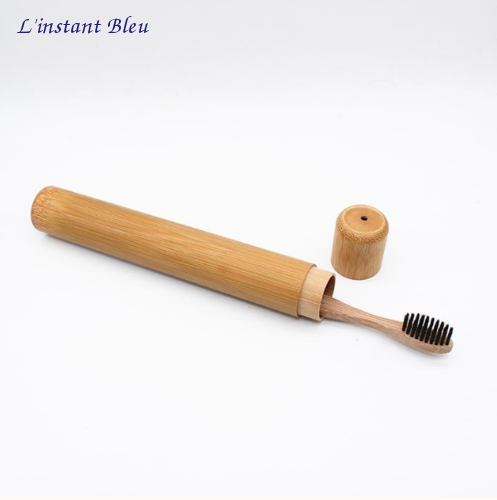 Brosse à dents de voyage + Boîte cylindre en Bambou naturel-15.1