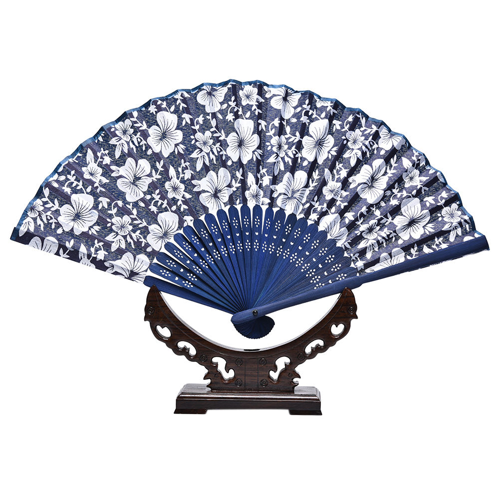 Tissu-bleu-ventilateur-main-Cool-t-classique-fleur-Design-Style-chinois-avec-teint-bleu-bambou-cadre