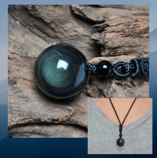Pendentif Ethnique « Garuḍa » en Obsidienne Arc-en-ciel
