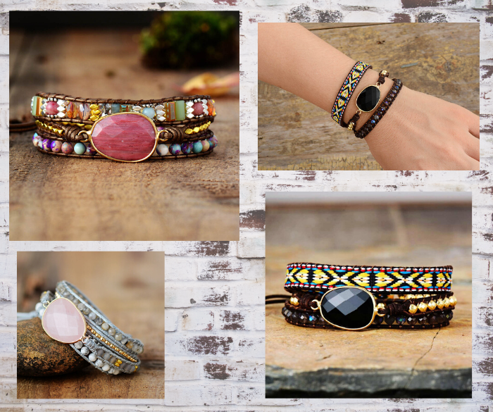 bracelet onyx noir quartz rose jaspe