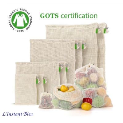 Sac à légumes écologique «Bhakṣa » en mailles de Coton Bio