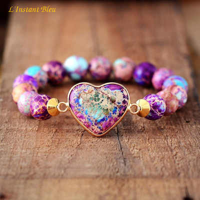 Bracelet bohème ॐ   «Hari Oṃ»  – en Jaspe Impérial dit Océan