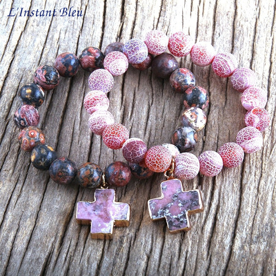 Bracelet bohème «Sādhana pāda» Esprit divin - en Jaspe Rose et Rouge