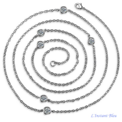 Longue Chaîne « Devakī » en Argent et Zircons 116 cm