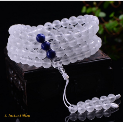Mālā Tibétain Cristal et Lapis lazuli « Om Mani Padme Hum »