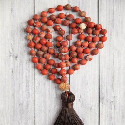 Mālā de prière 108 perles « Īśvarakṛṣṇa » en Jaspe rouge -  8 mm