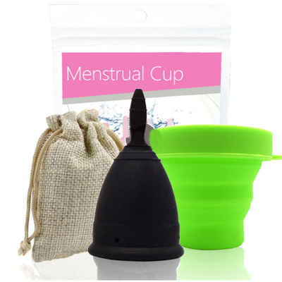 Coupe menstruelle Noire en Silicone de qualité médicale + Boîte de rangement + Pochette tissus