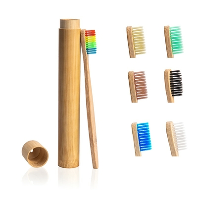 Brosse à dents de voyage anti-bactérienne et Boîte cylindre « Prajīn » en Bambou naturel